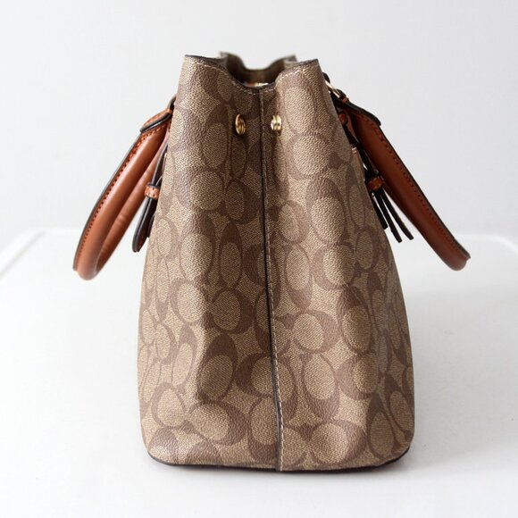 Coach Signature Coated Canvas Satchel Bag with Leather Handles - Picture 7 of 16